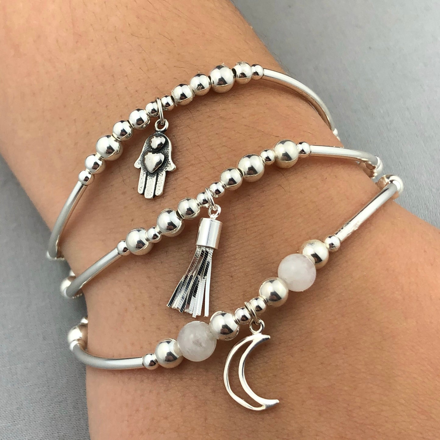 "Raise your Spirits" Sterling Silver Charm Stacking Bracelet Set by My Silver Wish