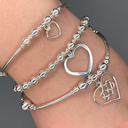 Open Hearts Women's Sterling Silver Stacking Charm Bracelet Set by My Silver Wish