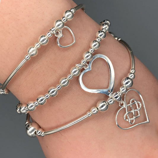 Open Hearts Women's Sterling Silver Stacking Charm Bracelet Set by My Silver Wish