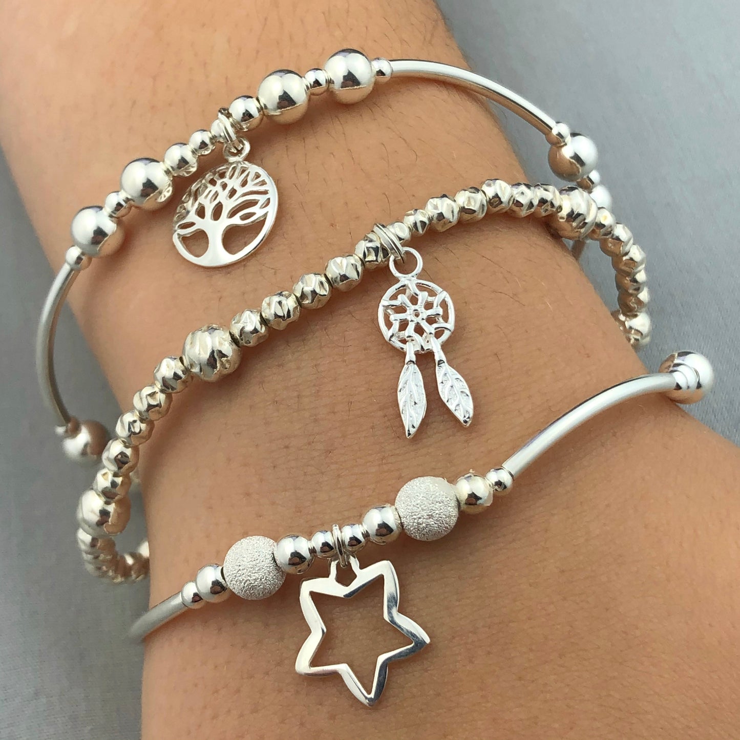 "Dreams Come True" Women's Sterling Silver Stacking Charm Bracelet Set by My Silver Wish
