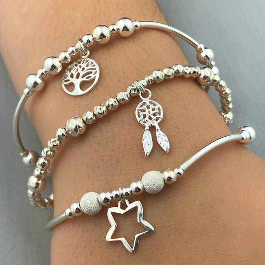 "Dreams Come True" Women's Sterling Silver Stacking Charm Bracelet Set by My Silver Wish