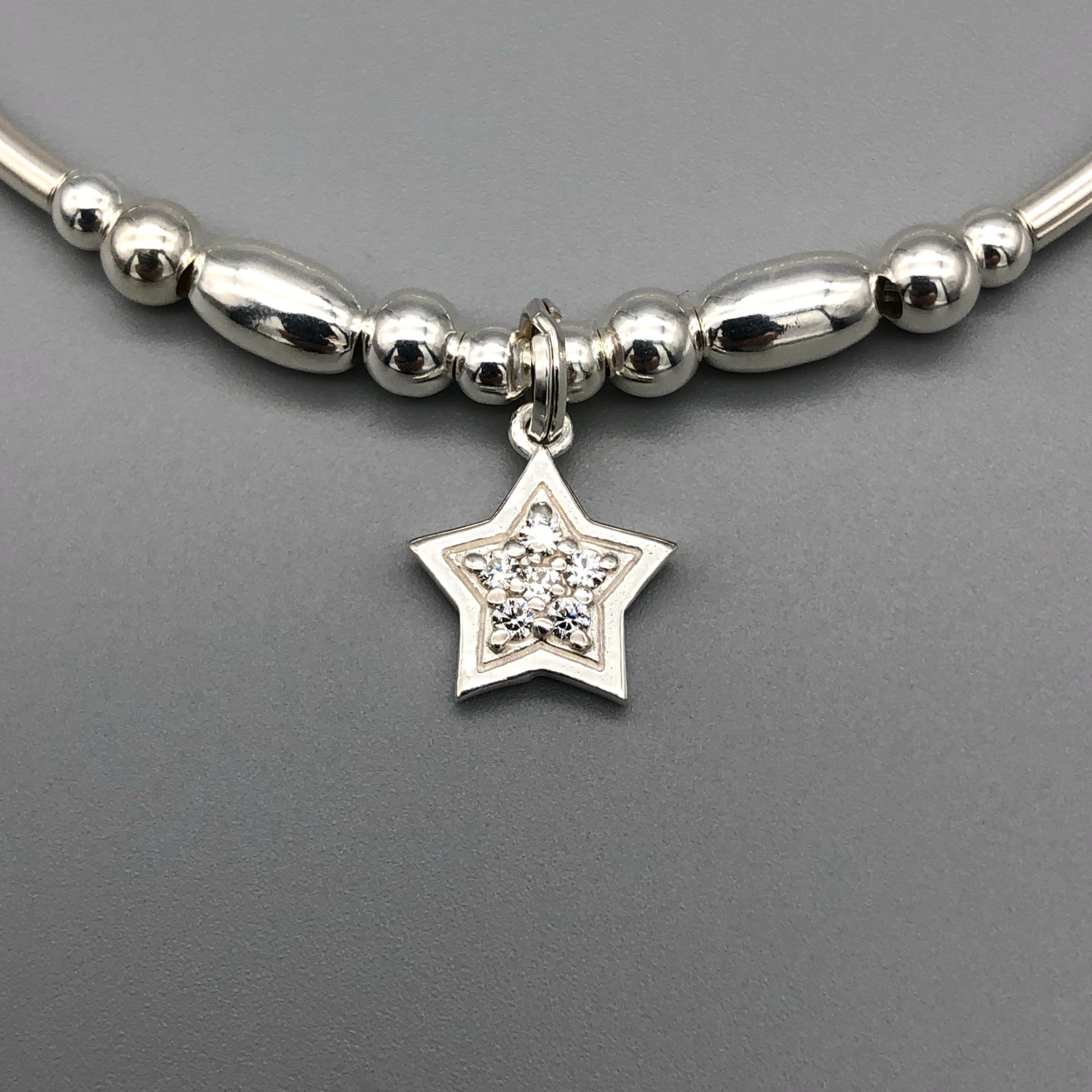 Closeup of Star Charm Sterling Silver Women's Stacking Bracelet by My Silver Wish