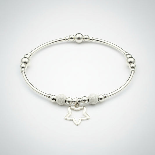 Open star charm women's sterling silver stacking charm bracelet by My Silver Wish