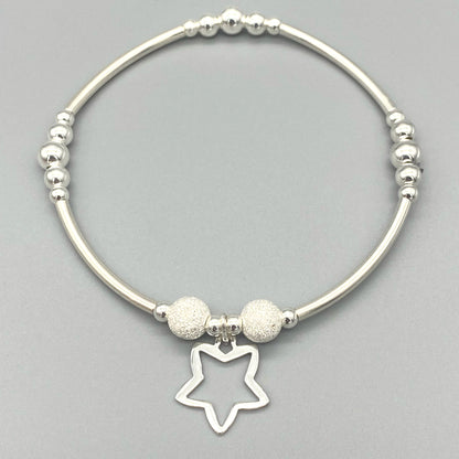 Open star charm sterling silver stacking bracelet for her by My Silver Wish