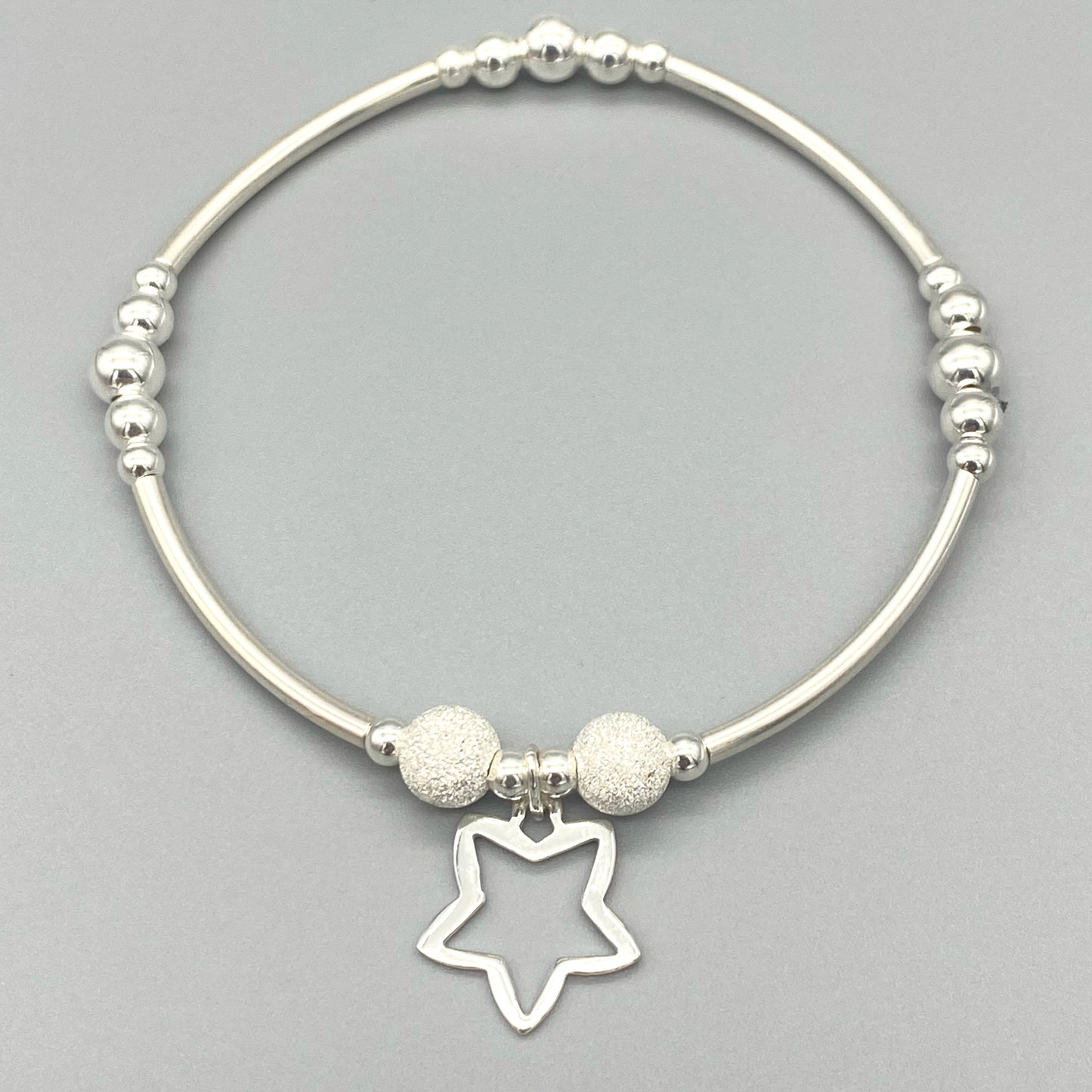 Open star charm sterling silver stacking bracelet for her by My Silver Wish