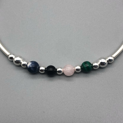 Anxiety support healing crystal sterling silver women's stacking charm bracelet