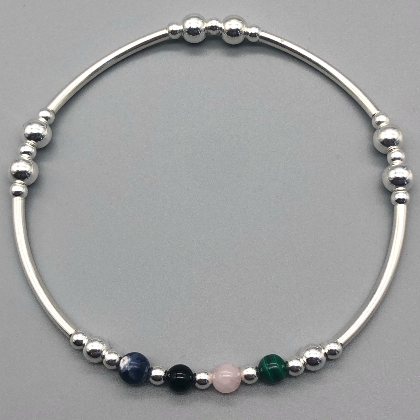 Anxiety support healing crystal sterling silver women's stacking charm bracelet