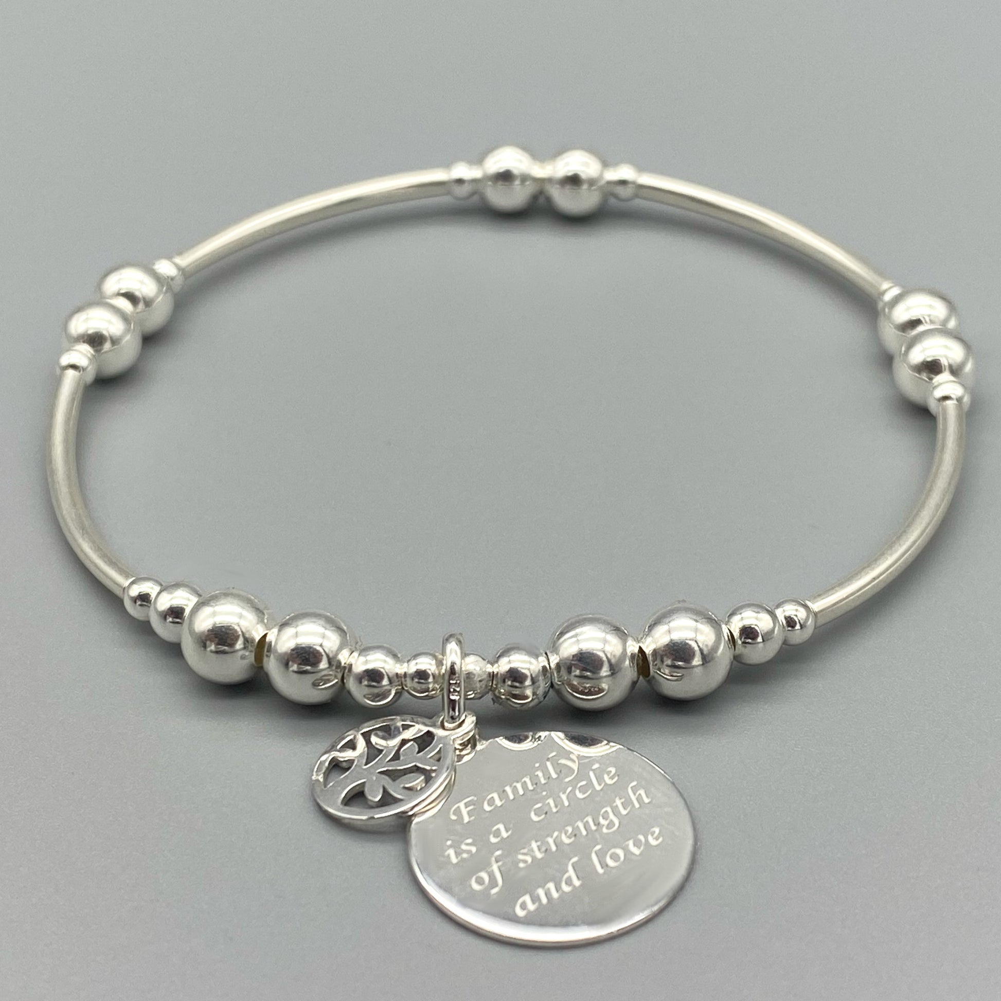 "Family is a Circle of Strength & Love" charm sterling silver stacking bracelet for her by My Silver Wish