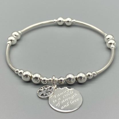 "Family is a Circle of Strength & Love" charm sterling silver stacking bracelet for her by My Silver Wish