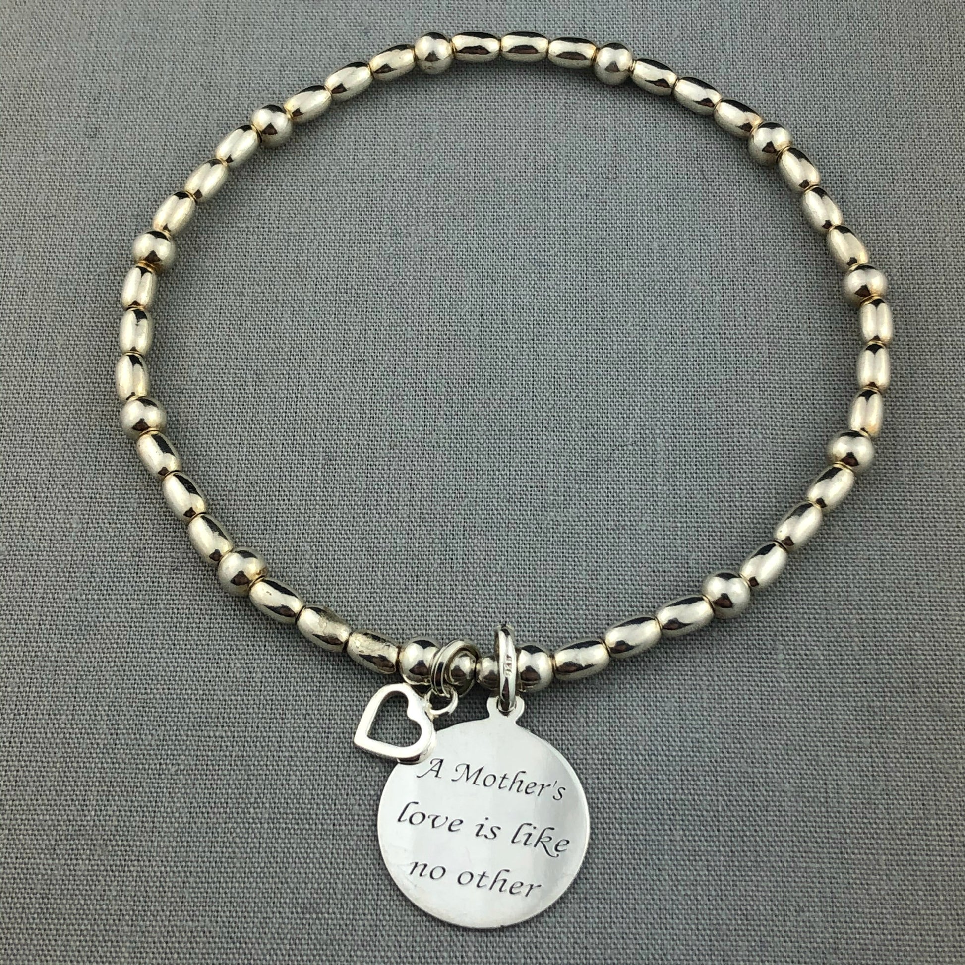 "Mother's Love is Like No Other" sterling silver hand-made women's stacking charm bracelet by My Silver Wish