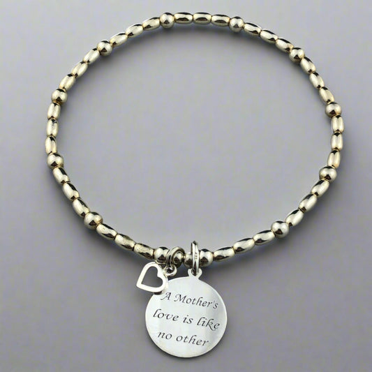 "Mother's Love is Like No Other" sterling silver hand-made women's stacking charm bracelet by My Silver Wish