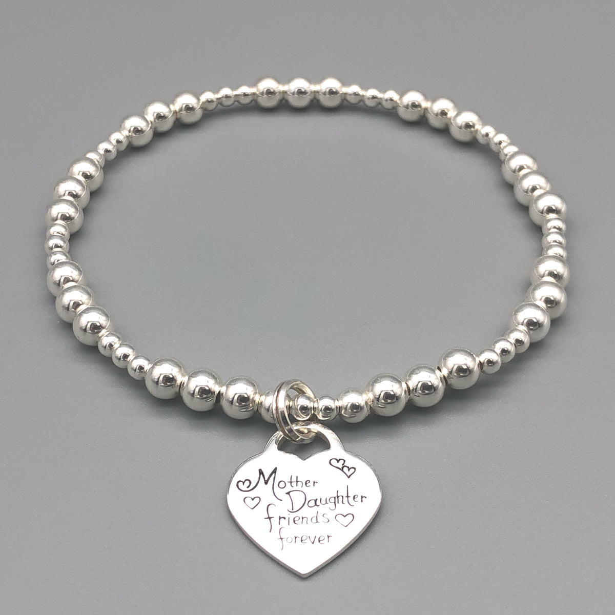Solid 925 Sterling Silver beaded bracelet with heart charm Solid 925 Sterling Silver beaded bracelet with heart charm
