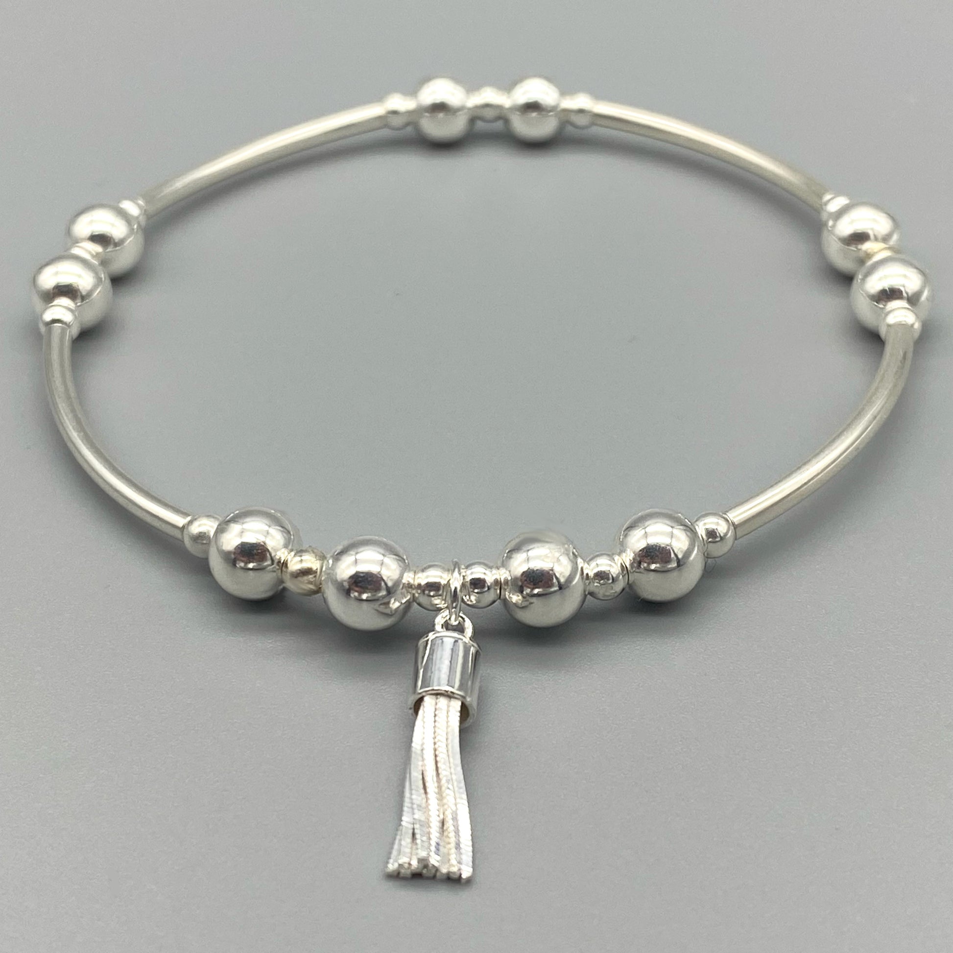 Tassel charm sterling silver stacker bracelet by My Silver Wish