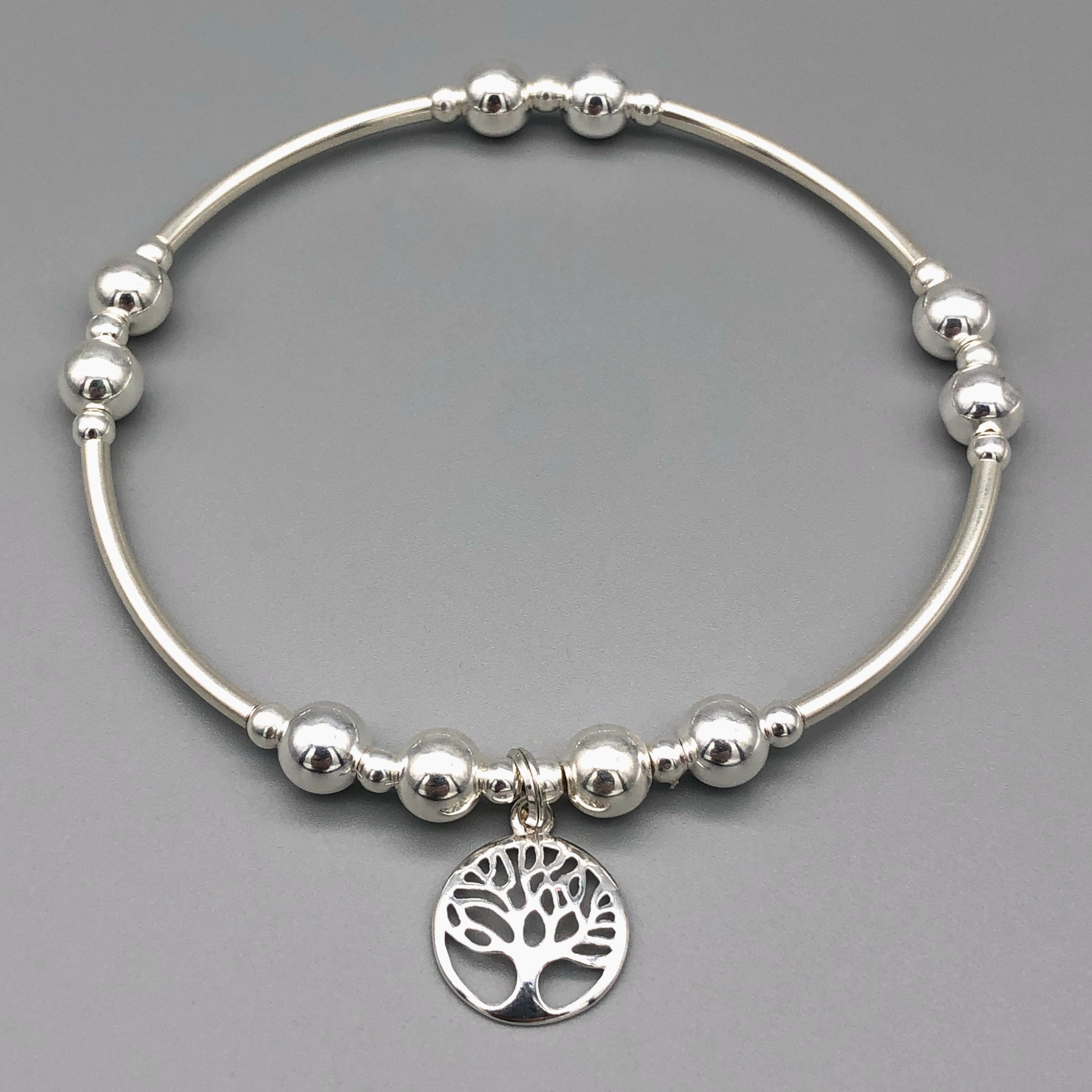 Tree of Life charm sterling silver women's hand-made stacking bracelet Standard 19cm