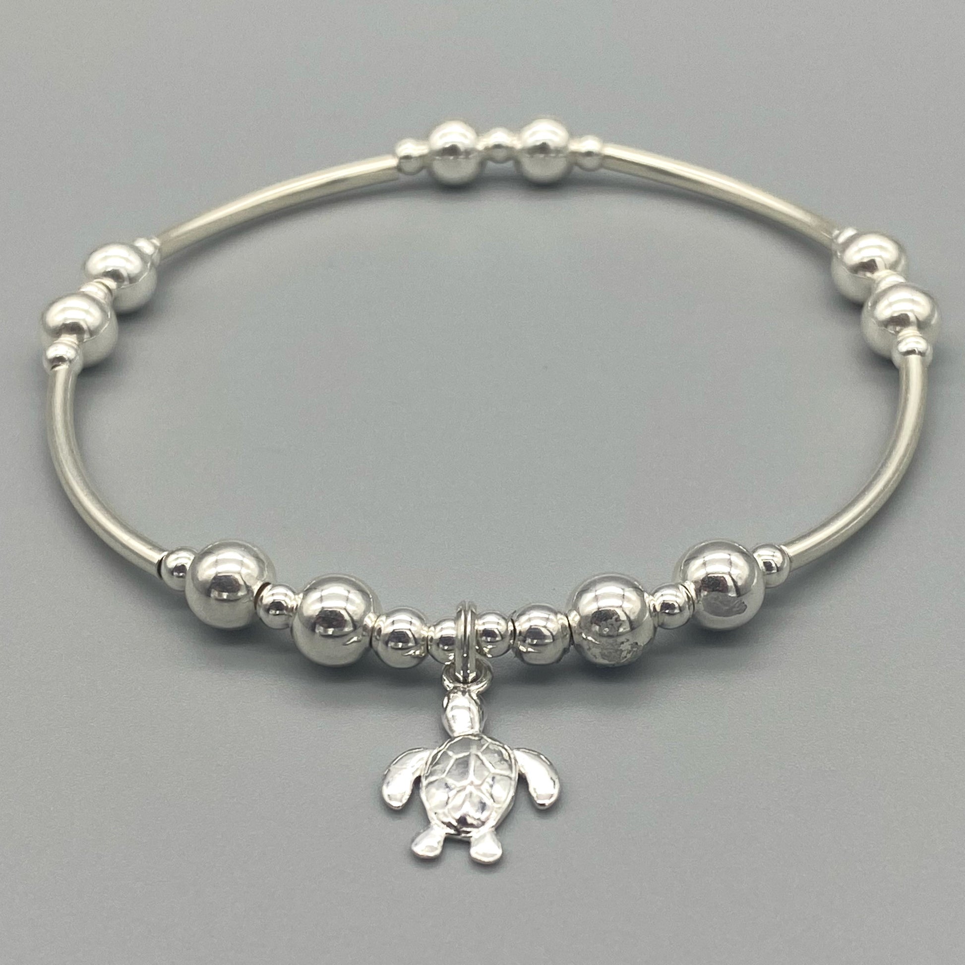 Sea Turtle Charm Sterling Silver Women's Stacking Bracelet by My Silver Wish