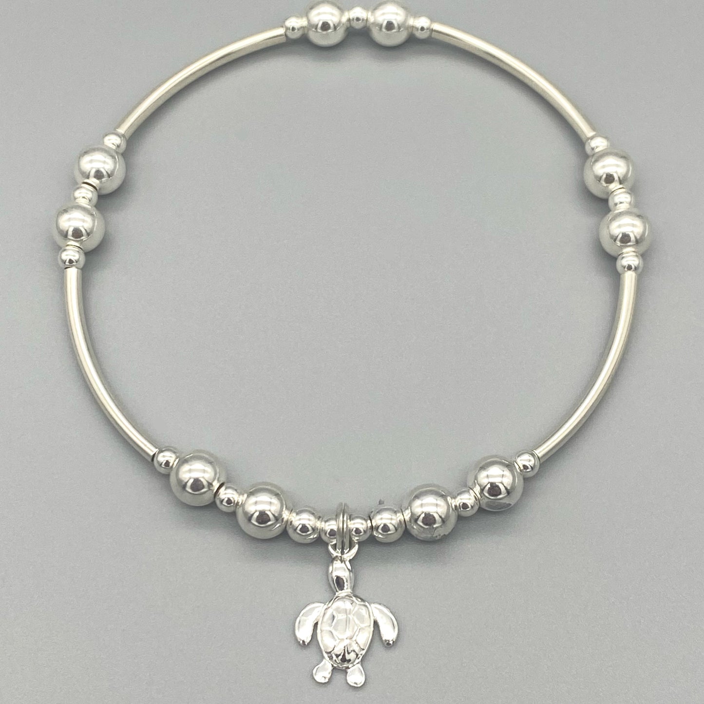Sea Turtle Charm Sterling Silver Women's Stacking Bracelet by My Silver Wish