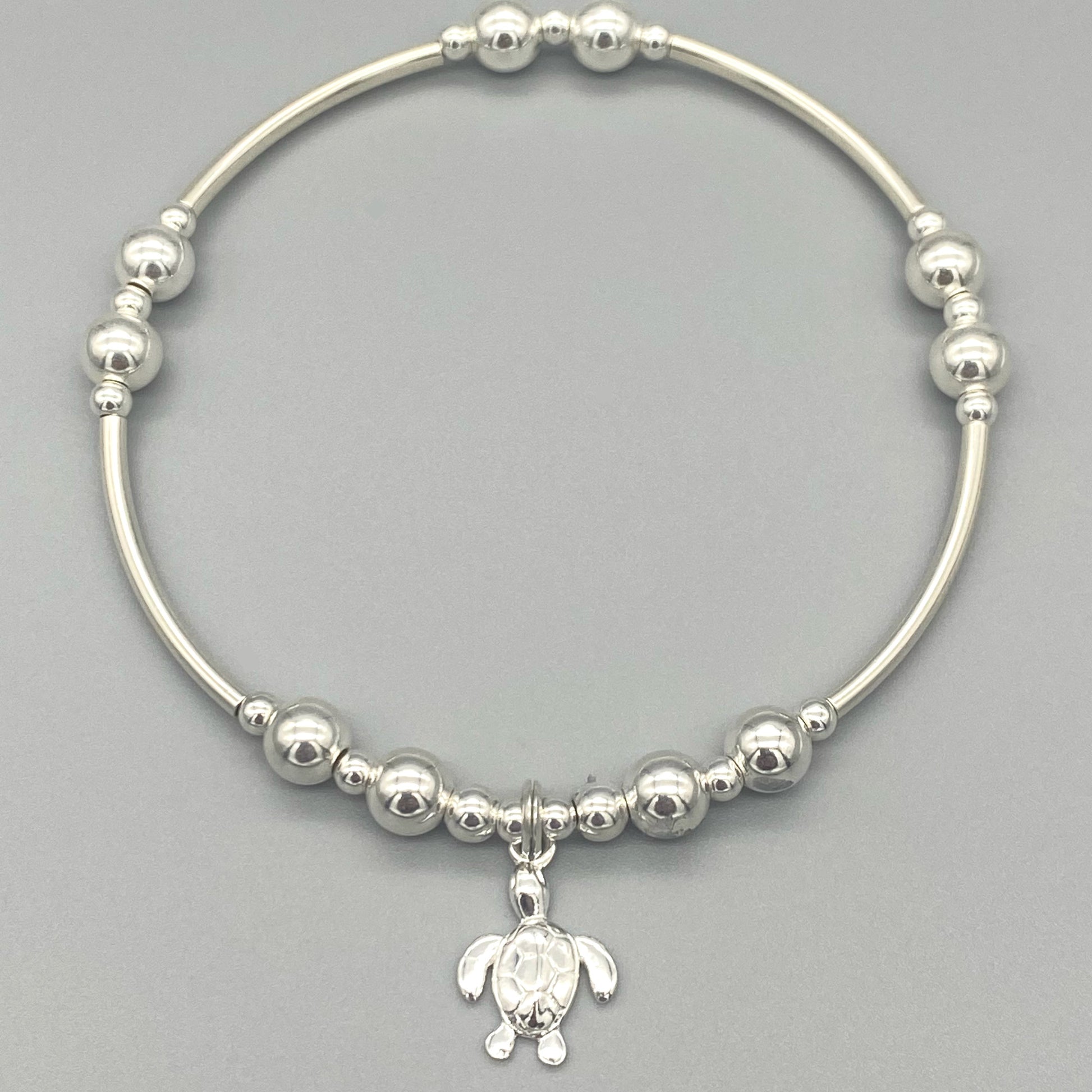Sea Turtle Charm Sterling Silver Women's Stacking Bracelet by My Silver Wish