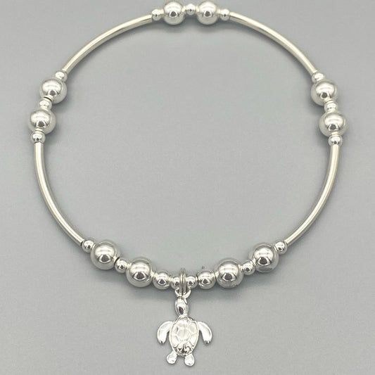 Sea Turtle Charm Sterling Silver Women's Stacking Bracelet by My Silver Wish