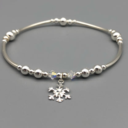Snowflake charm sterling silver hand-made women's stacking bracelet by My Silver Wish