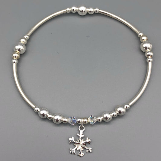 Snowflake charm sterling silver hand-made women's stacking bracelet by My Silver Wish