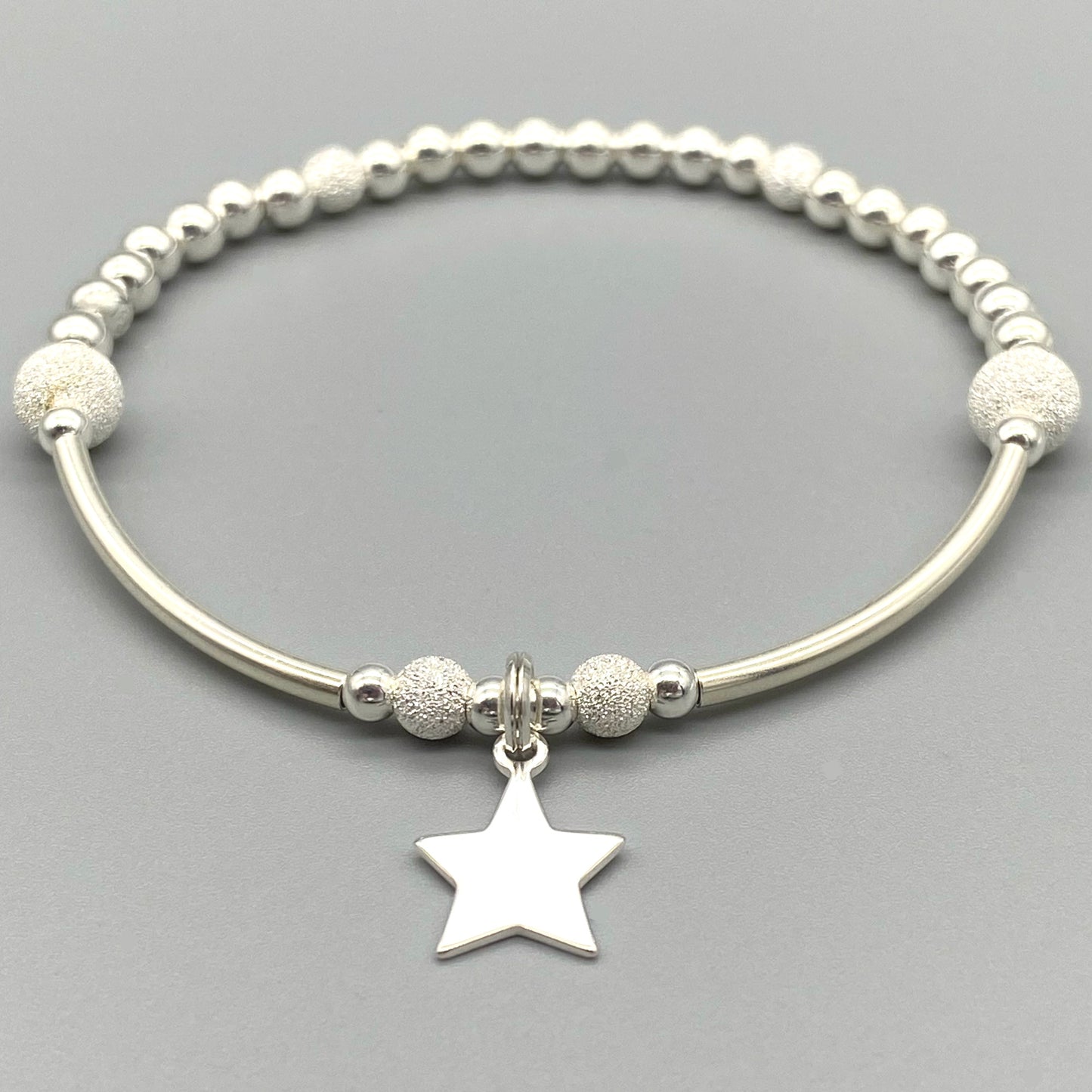 Star charm & starburst beads sterling silver stacking bracelet for her by My Silver Wish