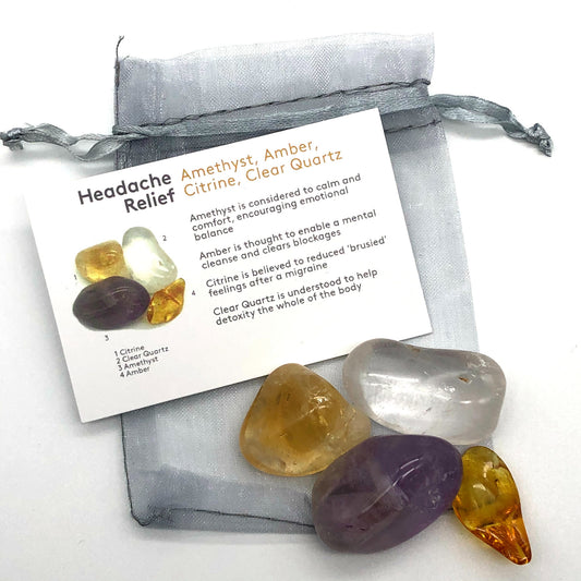 Head Calm Healing Crystals: Amethyst, Amber, Citrine, Clear Quartz