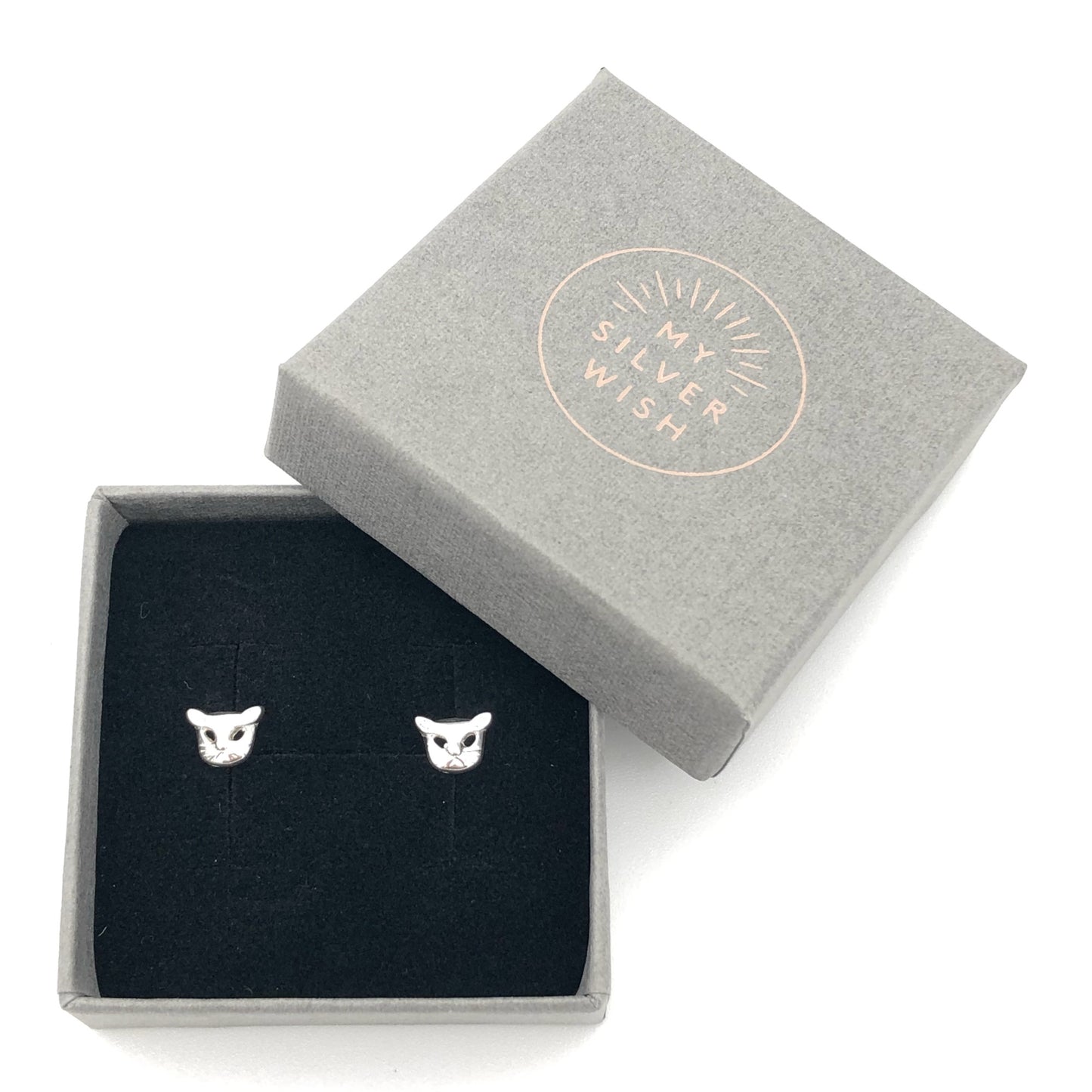 Cat Sterling Silver Stud Earrings by My Silver Wish