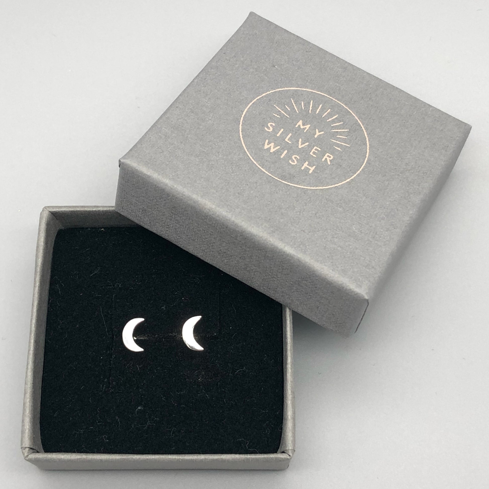 Crescent Moon Sterling Silver Stud Earrings by My Silver Wish