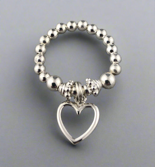 Open heart charm women's hand-made sterling silver stacking ring by My Silver Wish