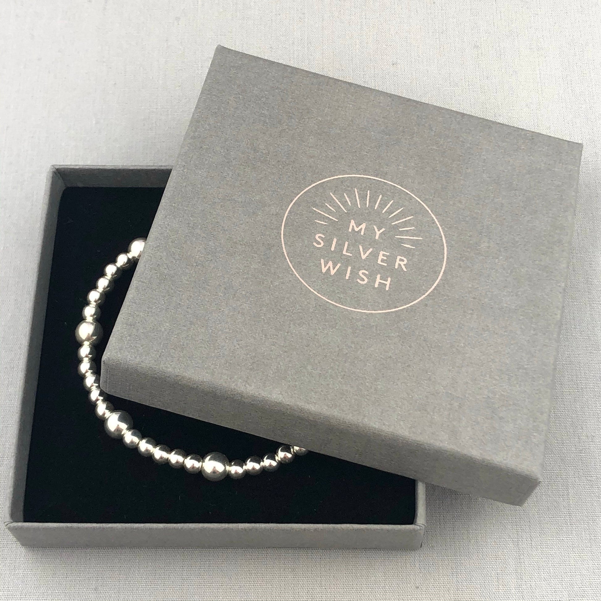 My Silver Wish Gift Box with Silver Stacking Charm Bracelet inside