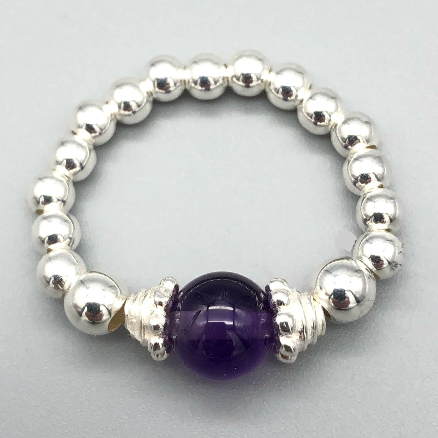 Amethyst bead & sterling silver women's stacking ring by My Silver Wish
