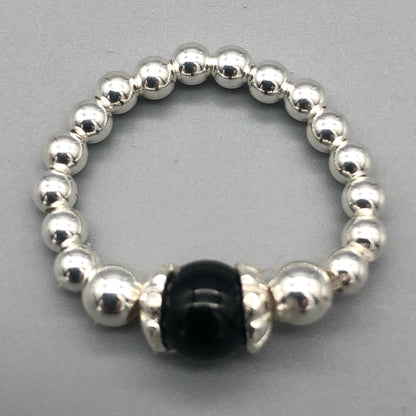 Black Onyx Healing Crystal Bead & Sterling Silver Stacking Ring by My Silver Wish