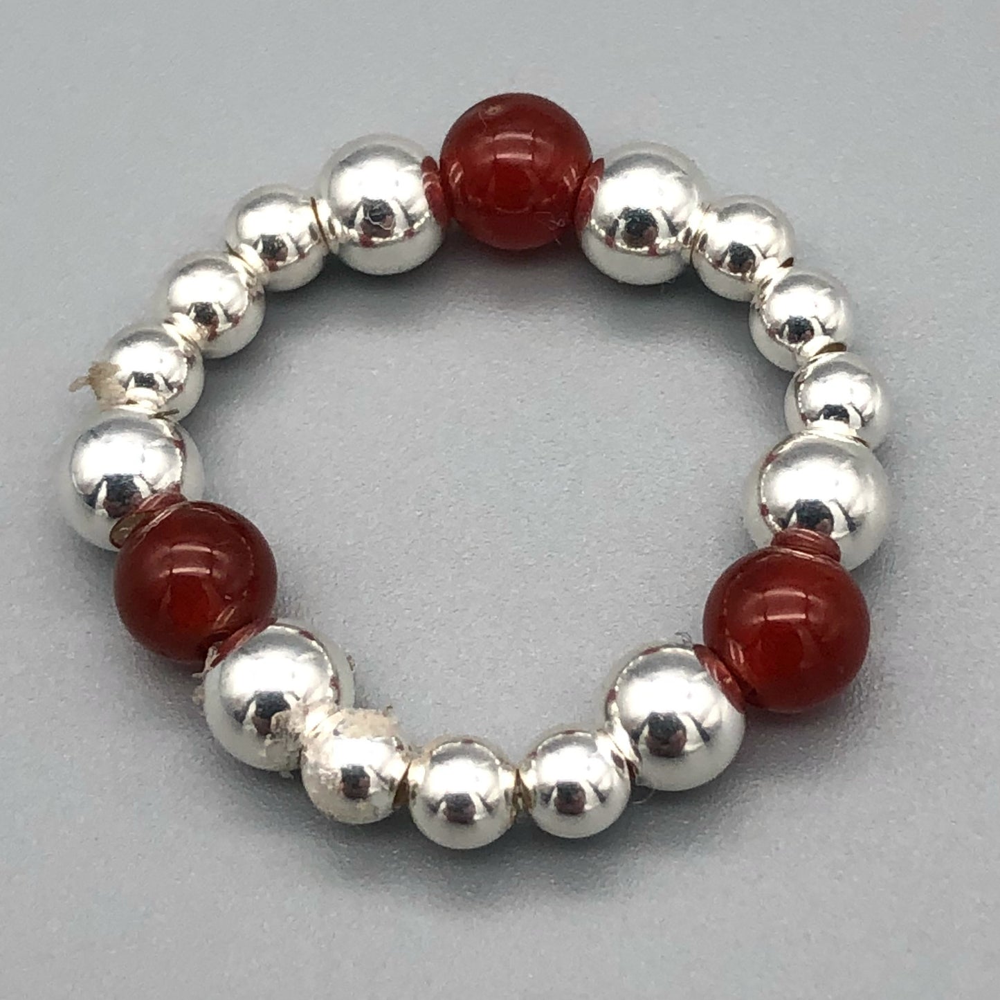 Carnelian & sterling silver bead women's stacking charm ring by My Silver Wish