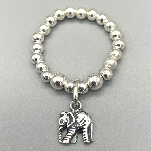 Elephant charm sterling silver hand-made stacking ring for her by My Silver Wish