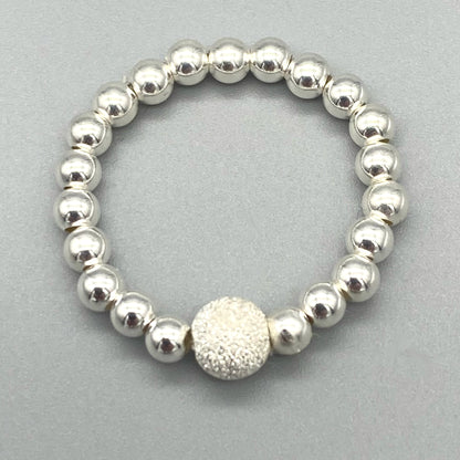 Starburst frosted bead sterling silver stacking ring for her by My Silver Wish