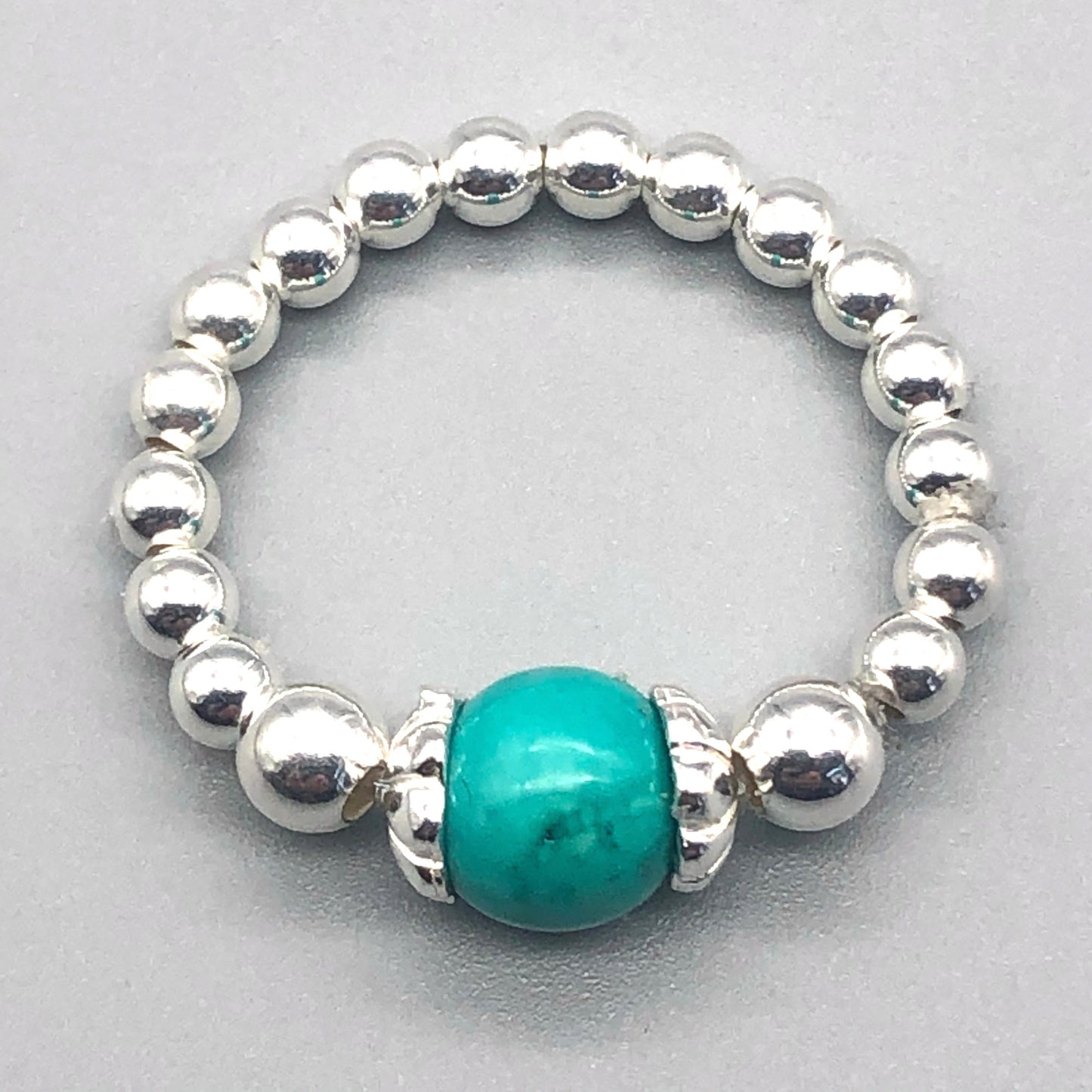 Turquoise Healing Crystal Bead & Sterling Silver Stacking Ring by My Silver Wish