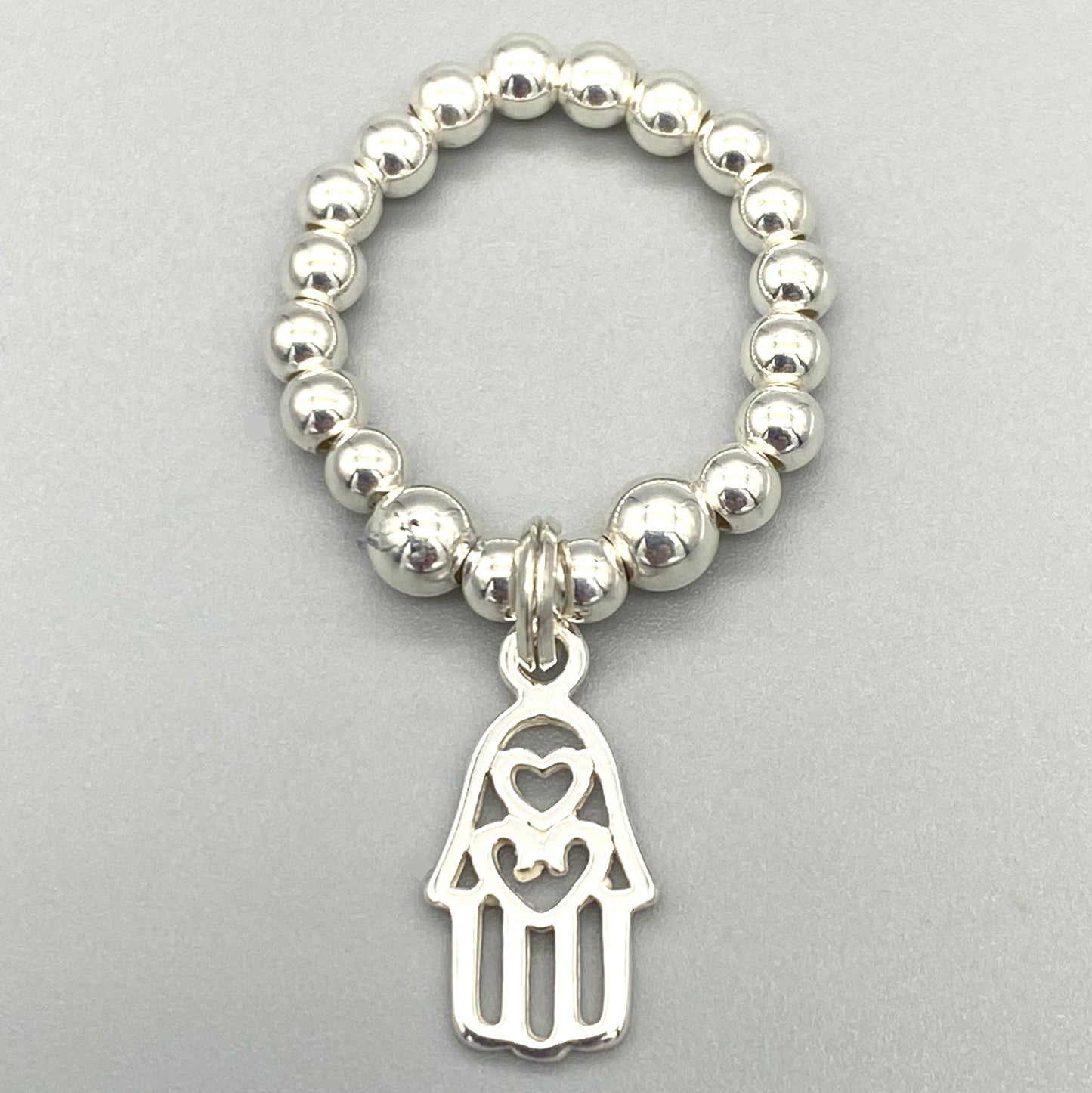 Hamsa hand charm sterling silver women's stacking ring by My Silver Wish