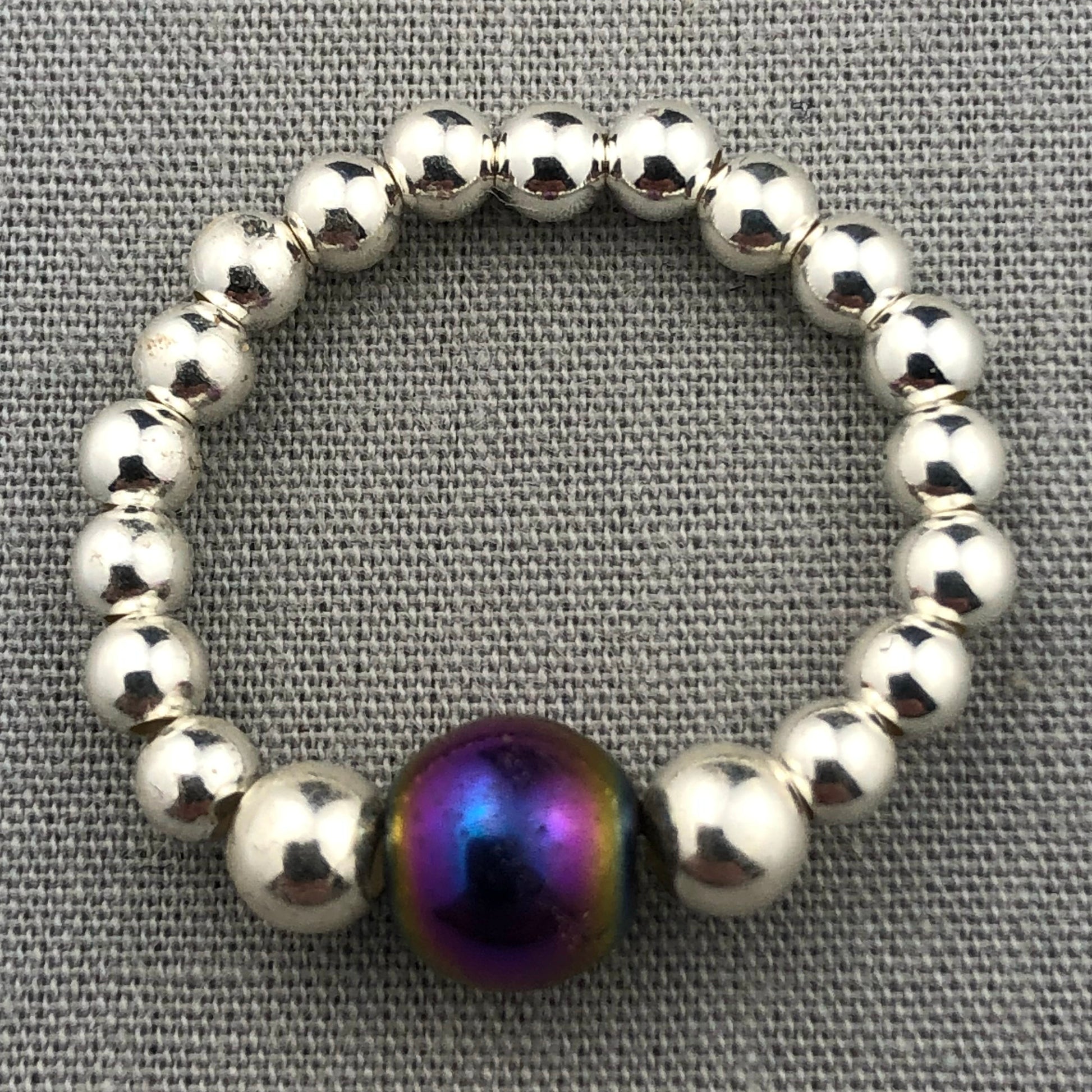 Rainbow Hematite Sterling Silver Women's Stacking Charm Ring by My Silver Wish