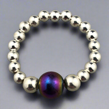 Rainbow Hematite Sterling Silver Women's Stacking Charm Ring by My Silver Wish