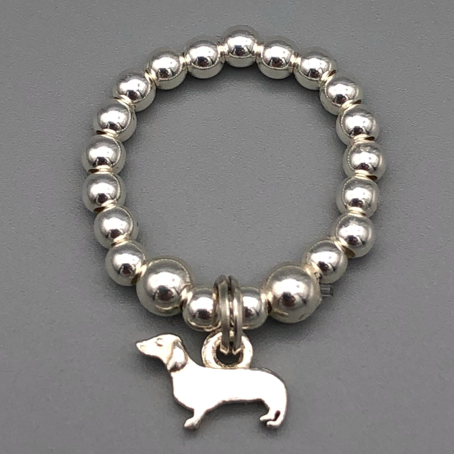 Dachshund Sausage Dog charm sterling silver women's stacking ring by My Silver Wish