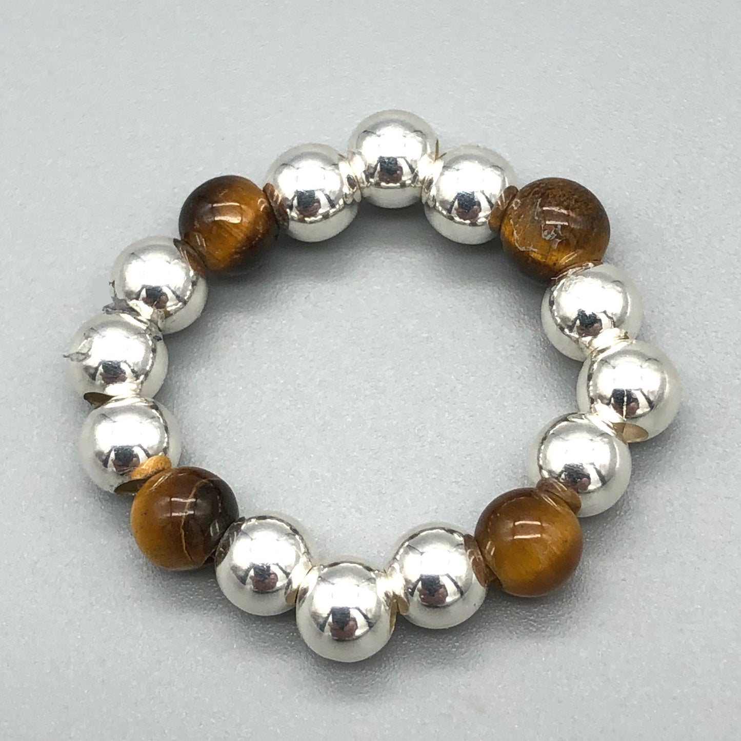 Tiger's eye & sterling silver beads women's stacking charm ring by My Silver Wish
